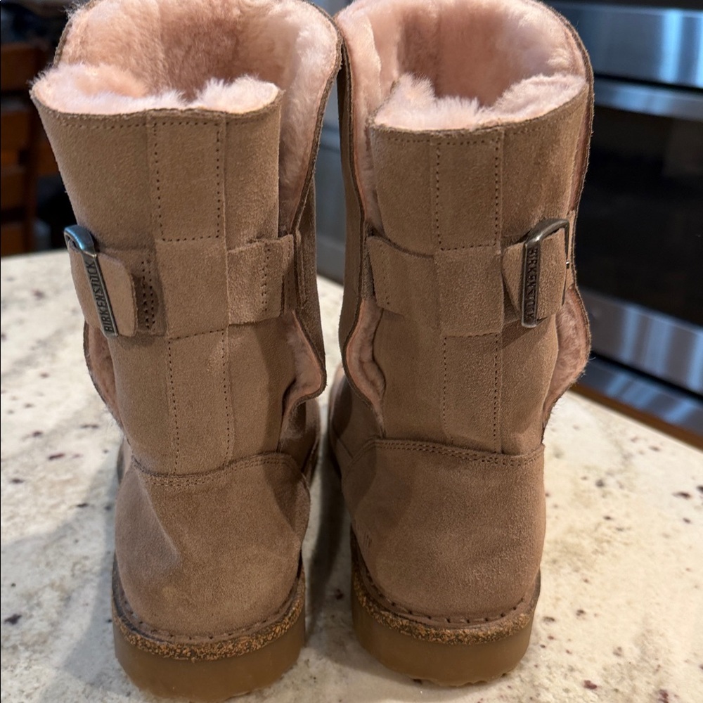 Birkenstock Pink Lined Tan Suede Winter Boots - Picture 2 of 9